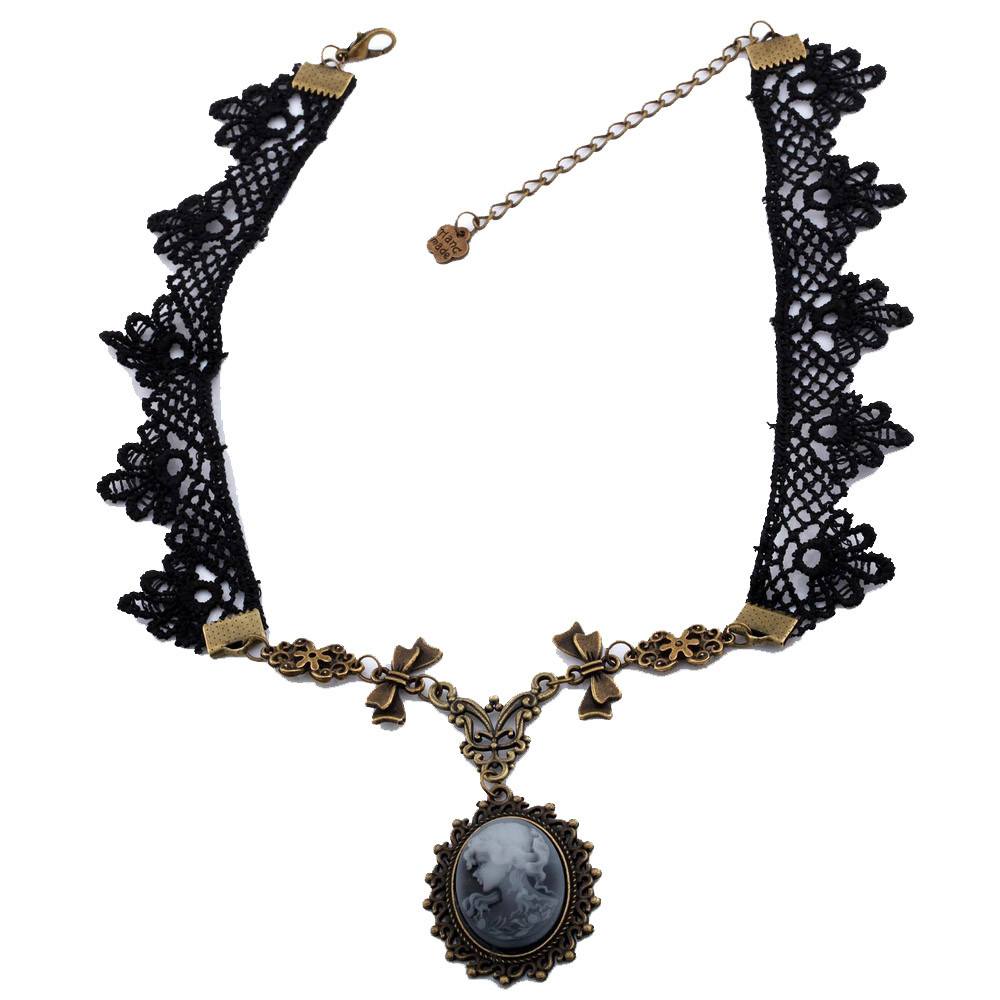 Antiqued Romance Steampunk Cameo Choker Necklace - FREE Shipping