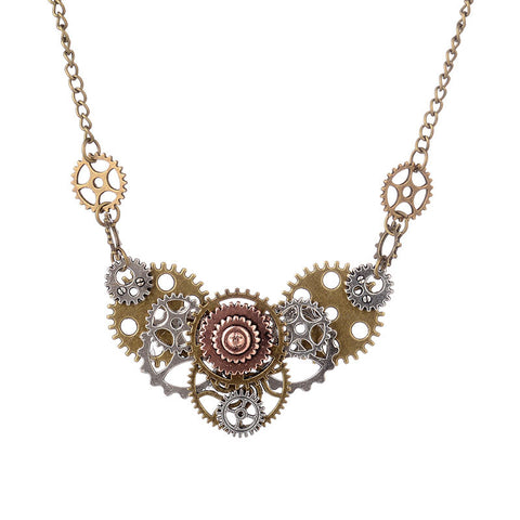 Silver & Bronze "Lenora T."  Gear Heart Steampunk Necklace - FREE Shipping