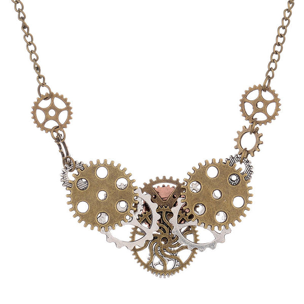 Silver & Bronze "Lenora T."  Gear Heart Steampunk Necklace - FREE Shipping