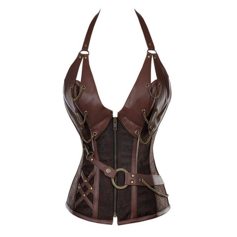 Brown Steampunk Lace-up Buckle Corset - Free Shipping!!