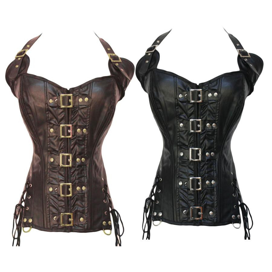 Black or Brown Steampunk Faux Leather Corset - Free Shipping!!