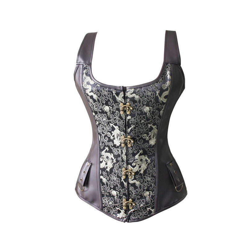 Faux Leather Lace-up Print Steampunk Corset - Free Shipping!!